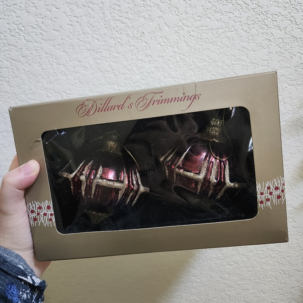 Dillard's Trimmings Vintage‎ Maroon Purple Gold Glitter Christmas Ornaments OS